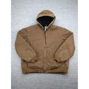 Carhartt J130 Hooded Jacket Quilted Lined Workwear Coat‎ Brown XL Washed Duck